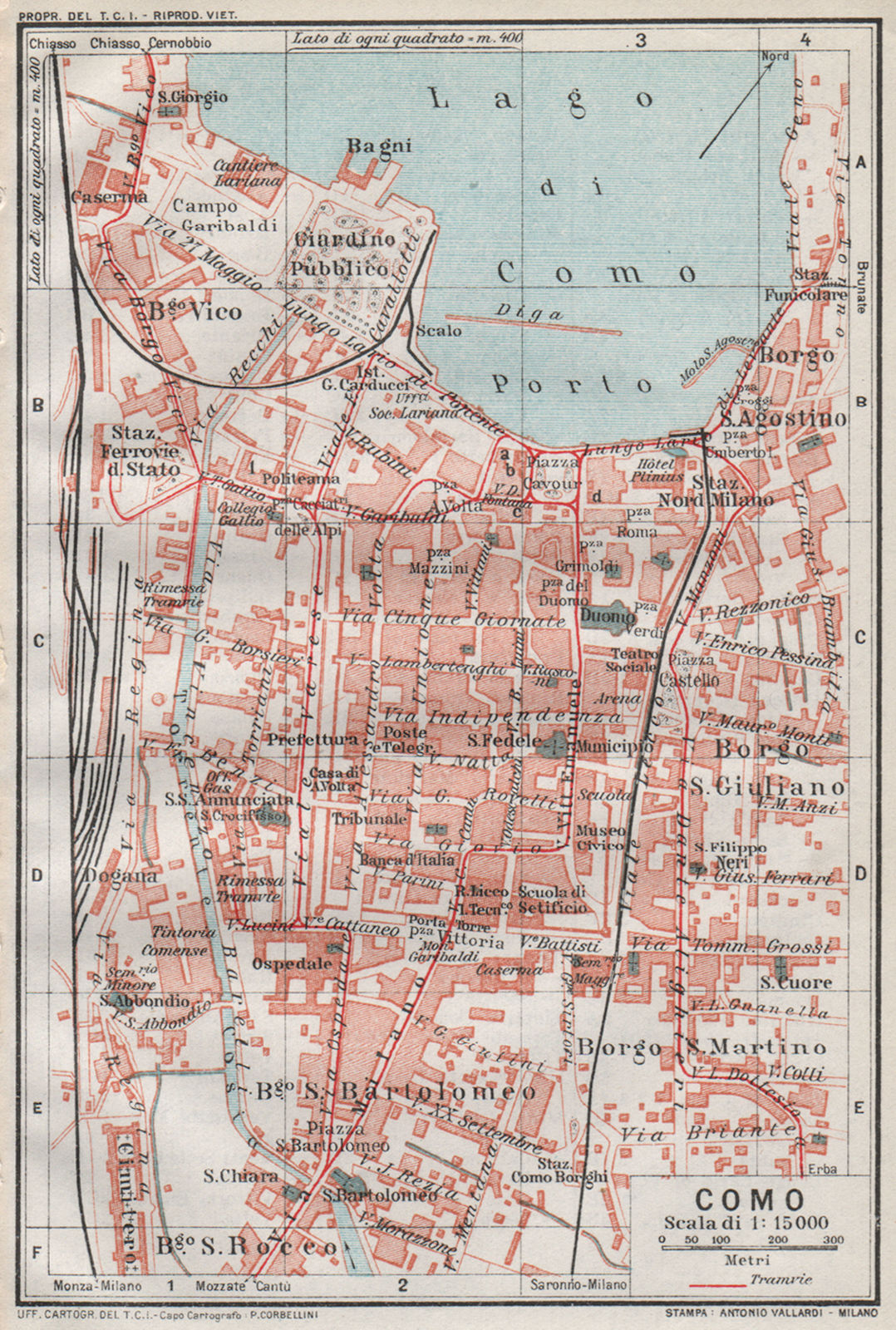 COMO. Vintage town city map plan. Italy 1924 old antique chart